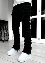 Ins Fringes Ripped Trousers Individual Patched Pants Long Tight Fit Stacked Jeans For Mens Clothing