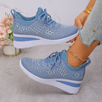 Ins Rhinestone Sneakers Fashion Lace Up Wedges Casual Shoes Women's Daily Commuting Sports Shoes