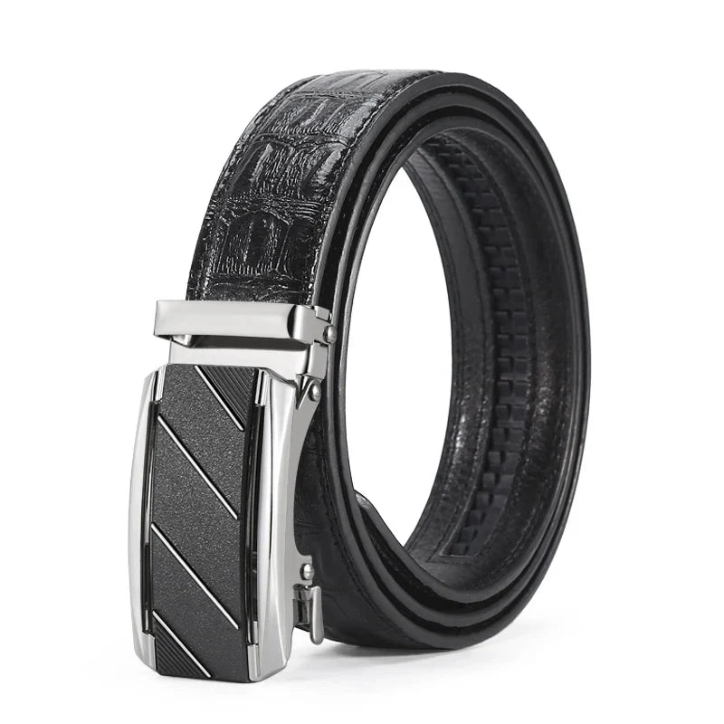 New Leather Durable Men Ratchet Crocodile Belt Automatic Buckle Straps