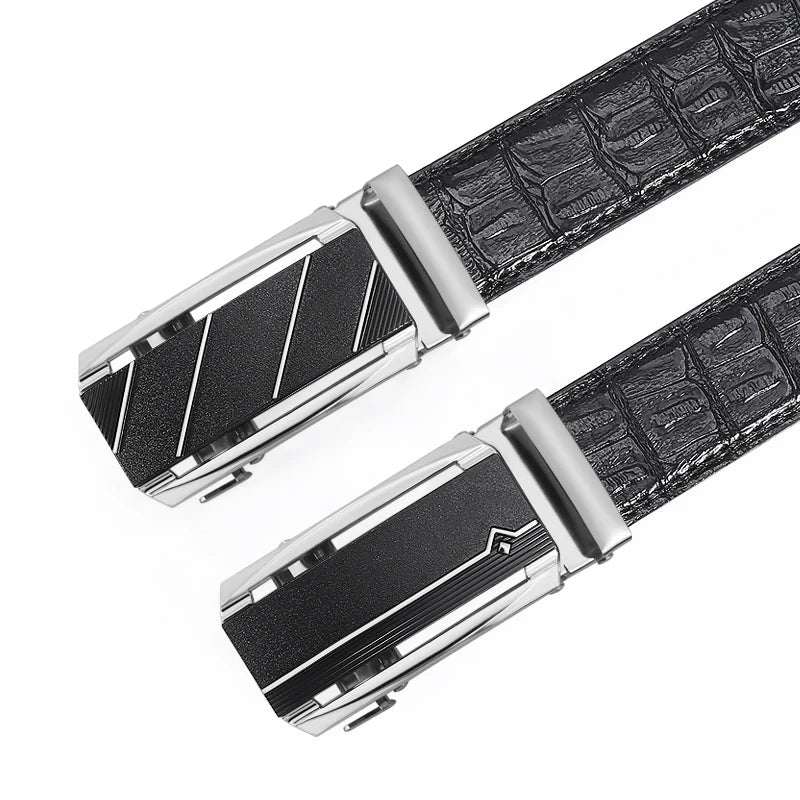 New Leather Durable Men Ratchet Crocodile Belt Automatic Buckle Straps