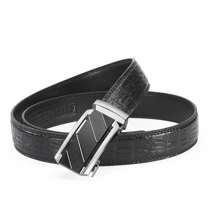 New Leather Durable Men Ratchet Crocodile Belt Automatic Buckle Straps
