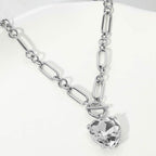 Women's Chunky Heart Stone Cluster Toggle Pendant Statement Necklace