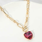 Women's Chunky Heart Stone Cluster Toggle Pendant Statement Necklace