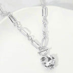 Women's Chunky Heart Stone Cluster Toggle Pendant Statement Necklace