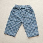 2026 Spring New 1-5Y Children Jeans Boys Denim Pants Mid Waist Girls Trousers Fashion Kids Plaid Pants