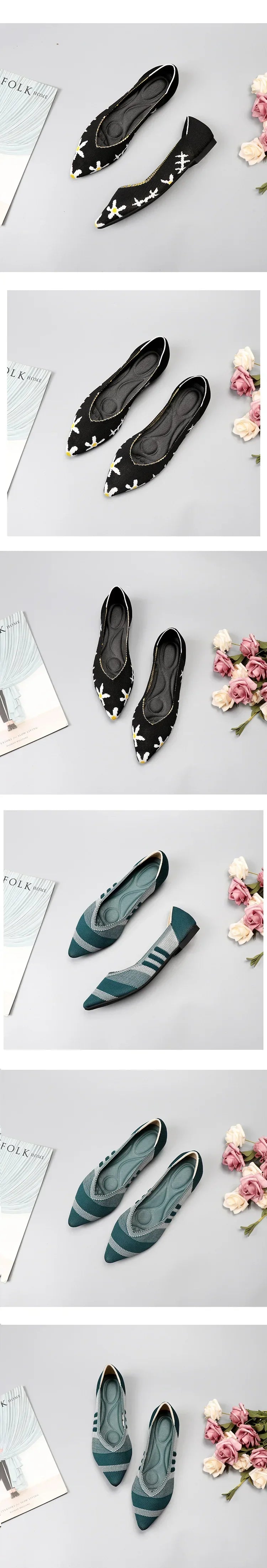 Women's Shoes Mesh Breathable Pointed Toe Flat 2026 Fashion Soft Bottom Knitted Shoes Female Casual Slip on Footwear Loafers