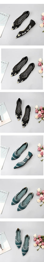 Women's Shoes Mesh Breathable Pointed Toe Flat 2026 Fashion Soft Bottom Knitted Shoes Female Casual Slip on Footwear Loafers