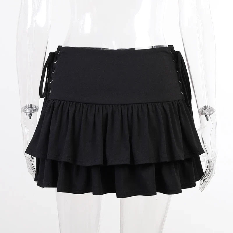Streetwear Mall Goth Skirt Women Harajuku Y2k E-girl High Waist Bandage Mini Skirt Dark Gothic Punk Emo Alt Club Wear