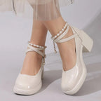 New Women Pumps Shoes Fashion Cross Strap Ladies Shallow Dress Mary Jane Shoes Female Elegant High Heel Footwear Platform Heels