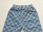 2026 Spring New 1-5Y Children Jeans Boys Denim Pants Mid Waist Girls Trousers Fashion Kids Plaid Pants