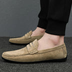 Spring Summer Suede Men Loafers Comfortable Flat Casual Shoes Men Breathable Slip-On Soft Genuine Leather Driving Shoes Moccasin