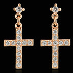 Silver Rose Gold CZ Cross Swag Bling Earrings Dainty Drop Dangle Studs Cast CZ Post Design Elegant Womens jewellery Girls jewelry jesus