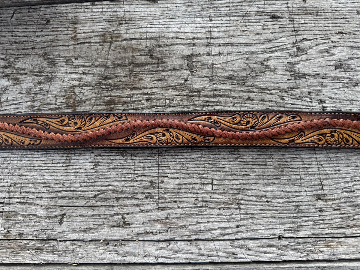 Genuine Leather Mens Western Belt with tooled details