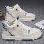 Men's new breathable high top shoes for male students, trendy and versatile white shoes, thick soled sports and leisure board shoes