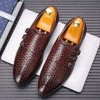 Men's three button buckle Mengke shoe cover, men's shoes, polished British style leather shoes, men's shoes